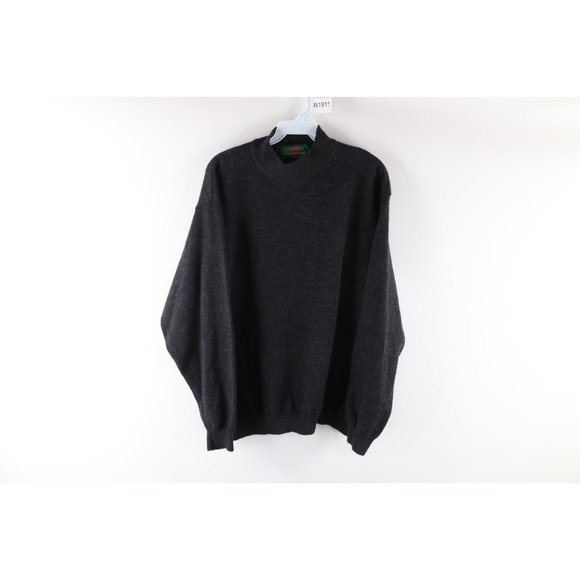 Vintage Sweaters - Vtg 90s Streetwear Womens 2XL Blank Wool Knit Mock Neck Sweater Charcoal Gray